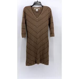 MAX STUDIO Women’s Brown Two-Tone Diagonal Stripe V-Neck Sweater Dress SZ S